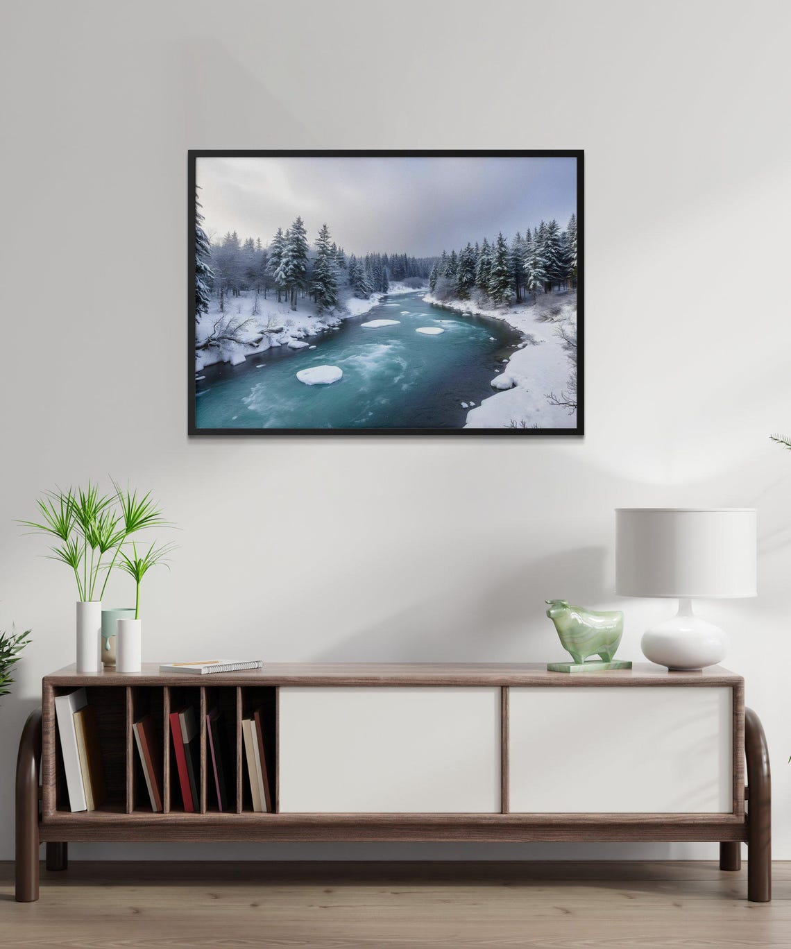 Snowy River Winding Through Pine Forest Winter Wonderland Poster - Image 3