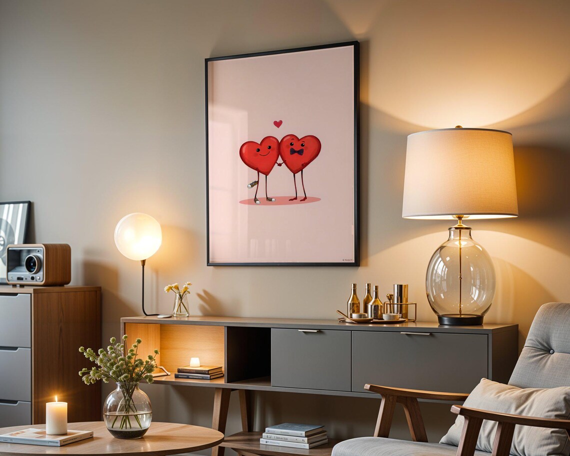 Cute Smiling Heart Couple in Love Romantic Illustration Art Poster - Image 3
