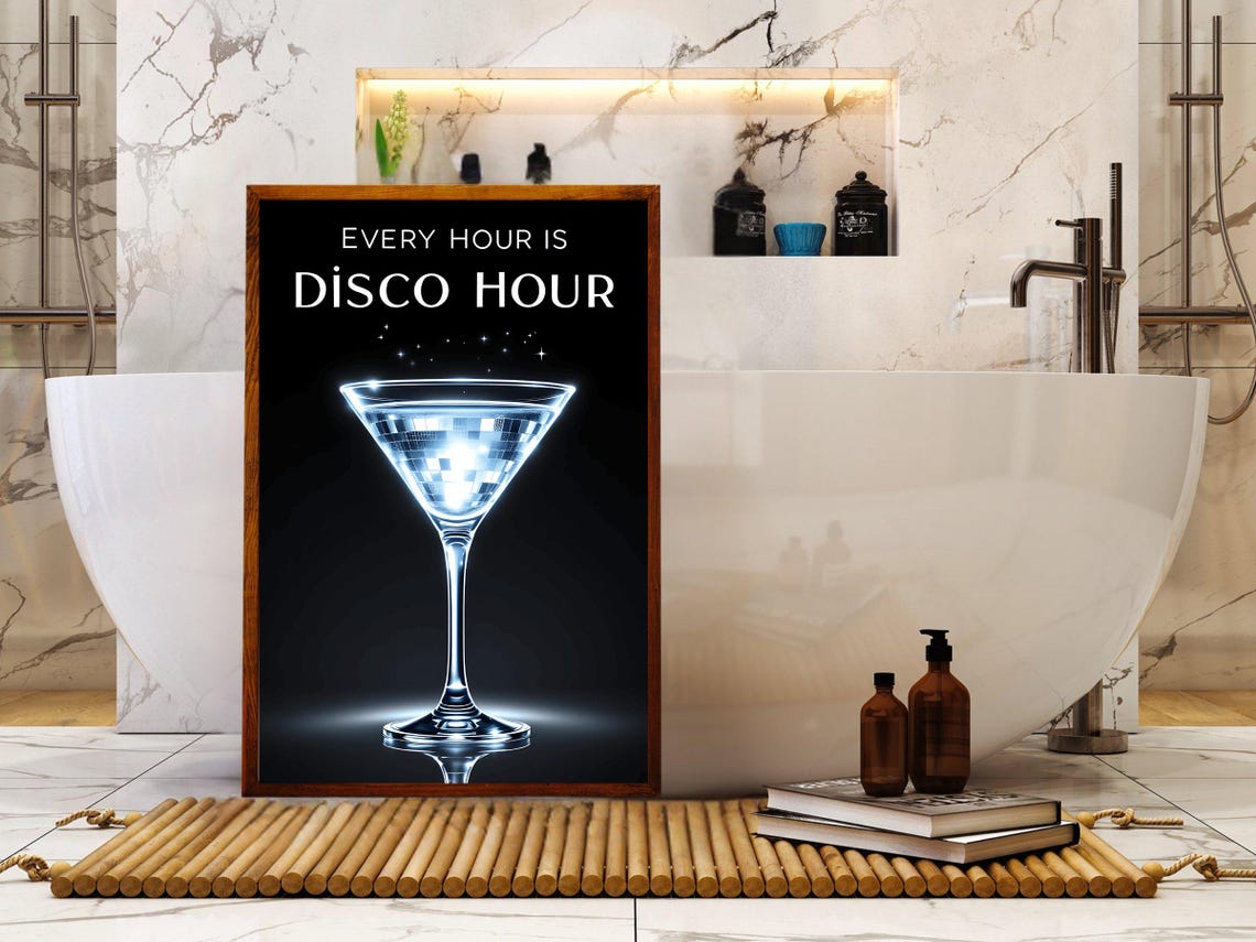 Every Hour Is Disco Hour Martini Glass Sparkle Party Sign Poster - Image 4