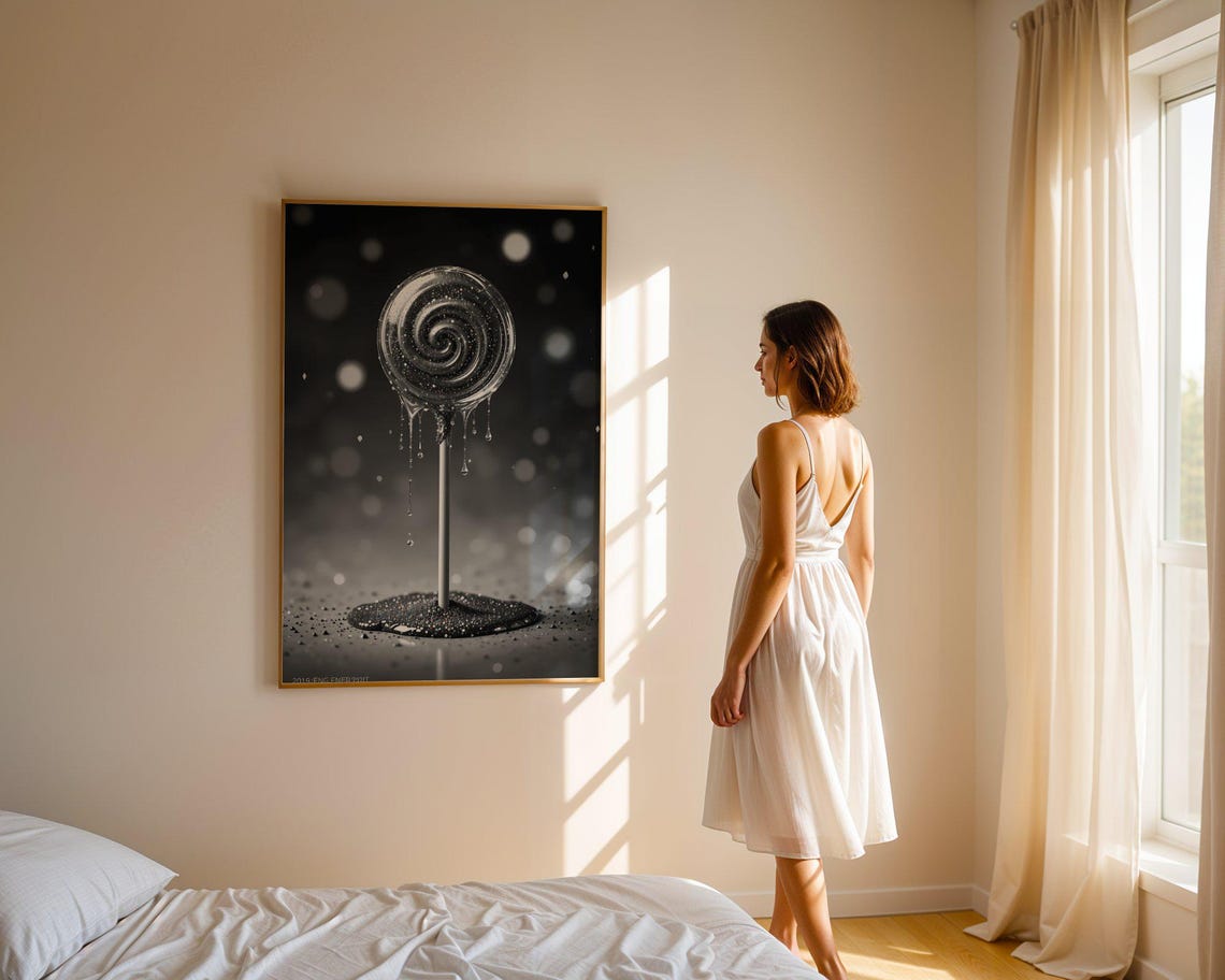 Melting Black Glitter Lollipop Swirl Dark Candy Sweet Art Poster - Image 5