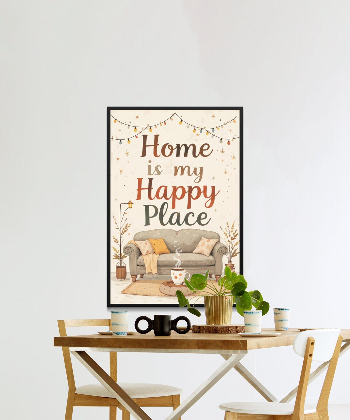Home Is My Happy Place Cozy Sofa Living Room Warm Rustic Home Decor Wall Art - Image 2