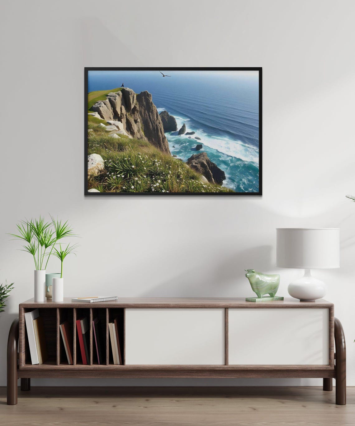 Rocky Coastal Cliffs Above Bright Blue Ocean Waves Nature Poster - Image 3