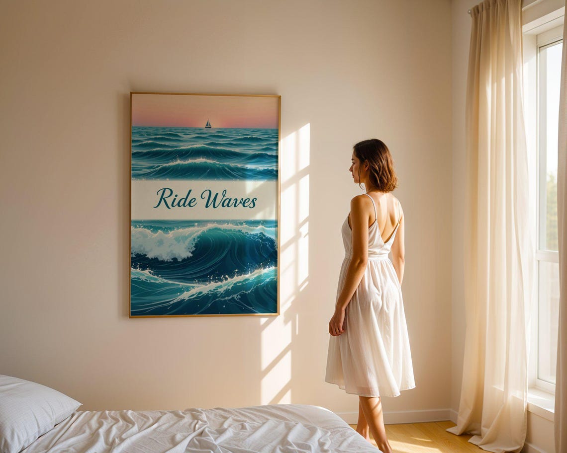 Ride Waves Ocean Art Print Coastal Nautical Beach Wall Art Sea Wave Poster Sea Landscape Art - Image 5