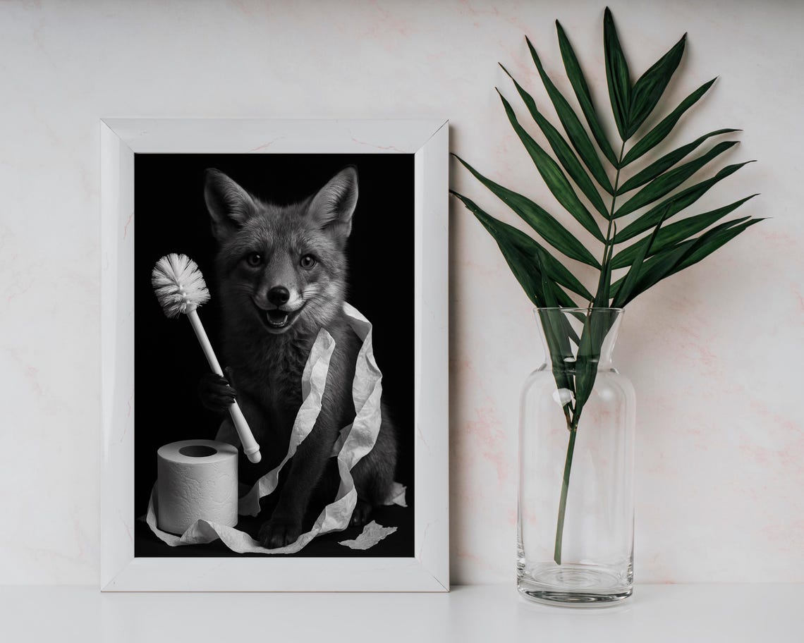 Toilet Paper Fox Illustration Modern Wall Art Instant