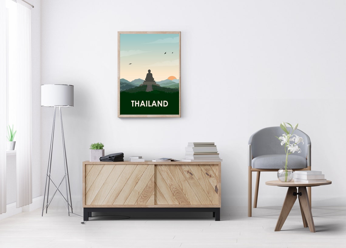 Thailand Big Buddha Sunset Mountain Silhouette Travel Poster - Image 2