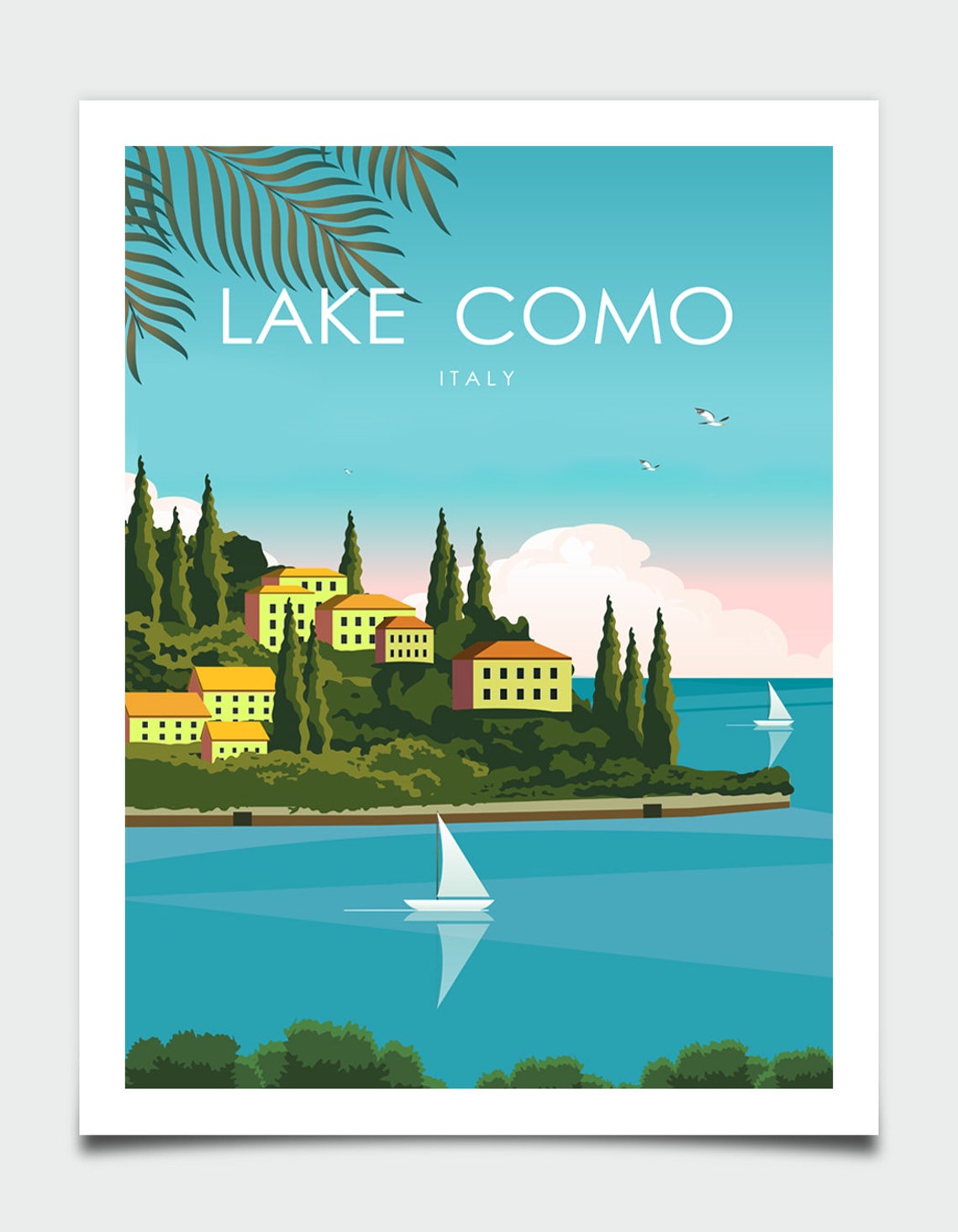 Lake Como Italy Island Town Cypress Trees Sailboat Travel Poster - Image 4