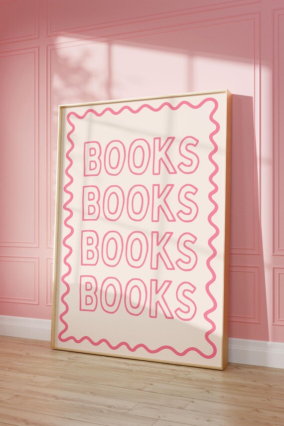 Pink Preppy Books Repeat Typography Book Lover Reading Art Print