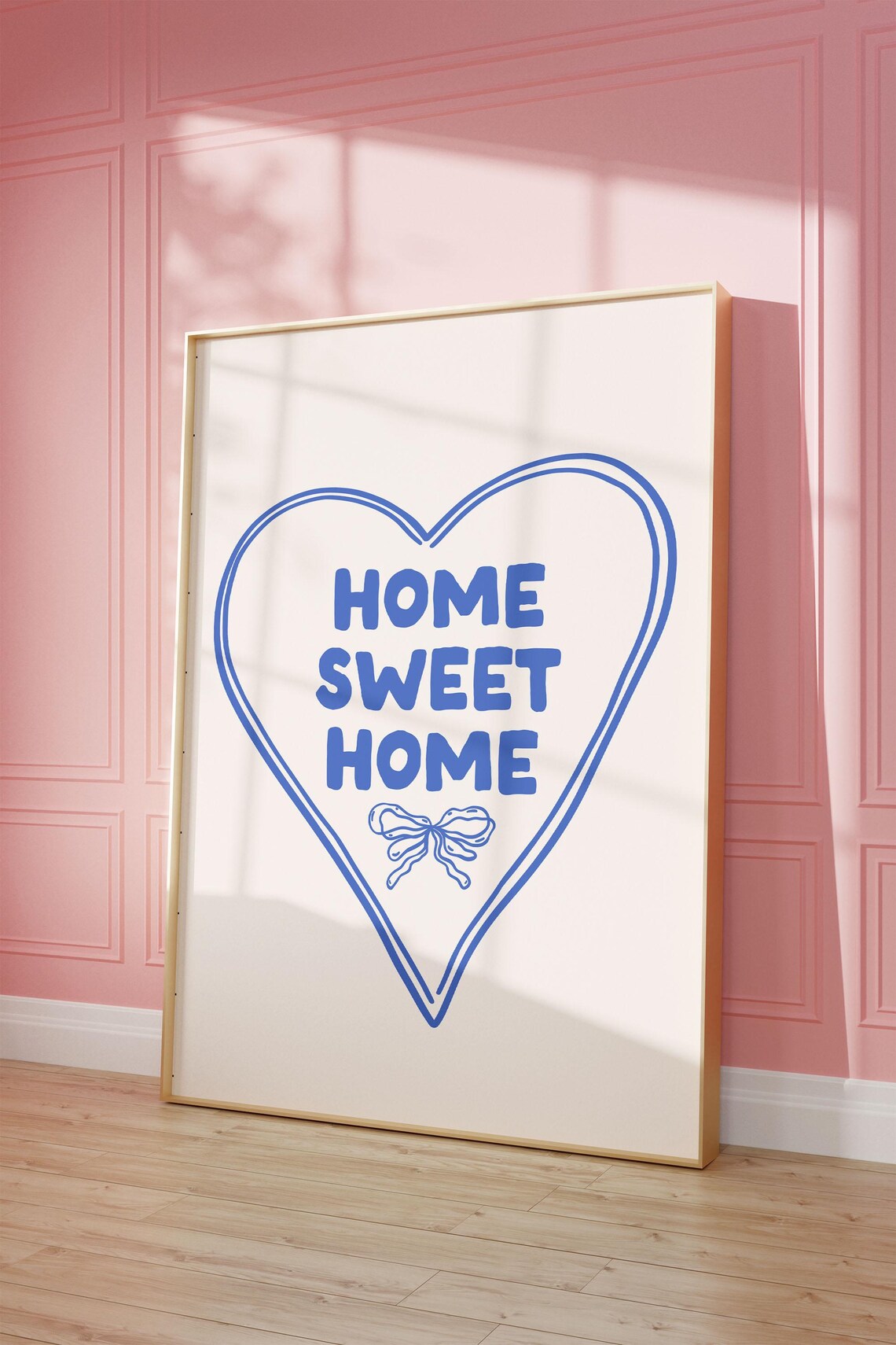 Home Sweet Home Blue Heart Bow Quote Decorative Typography Poster - Image 2