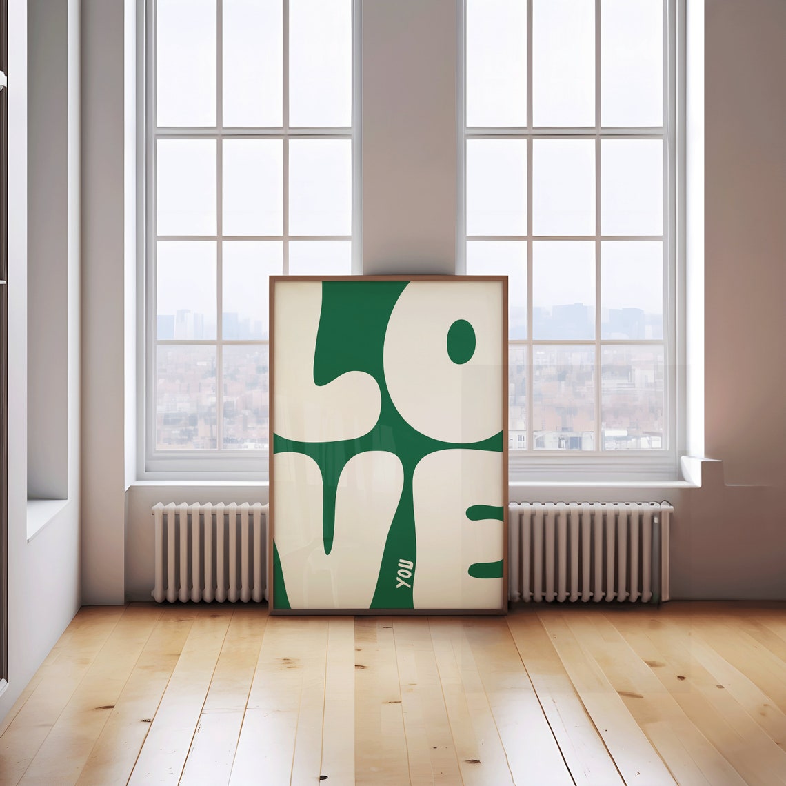 Love You Oversized Green Cream Retro Bubble Letter Typography Poster - Image 2