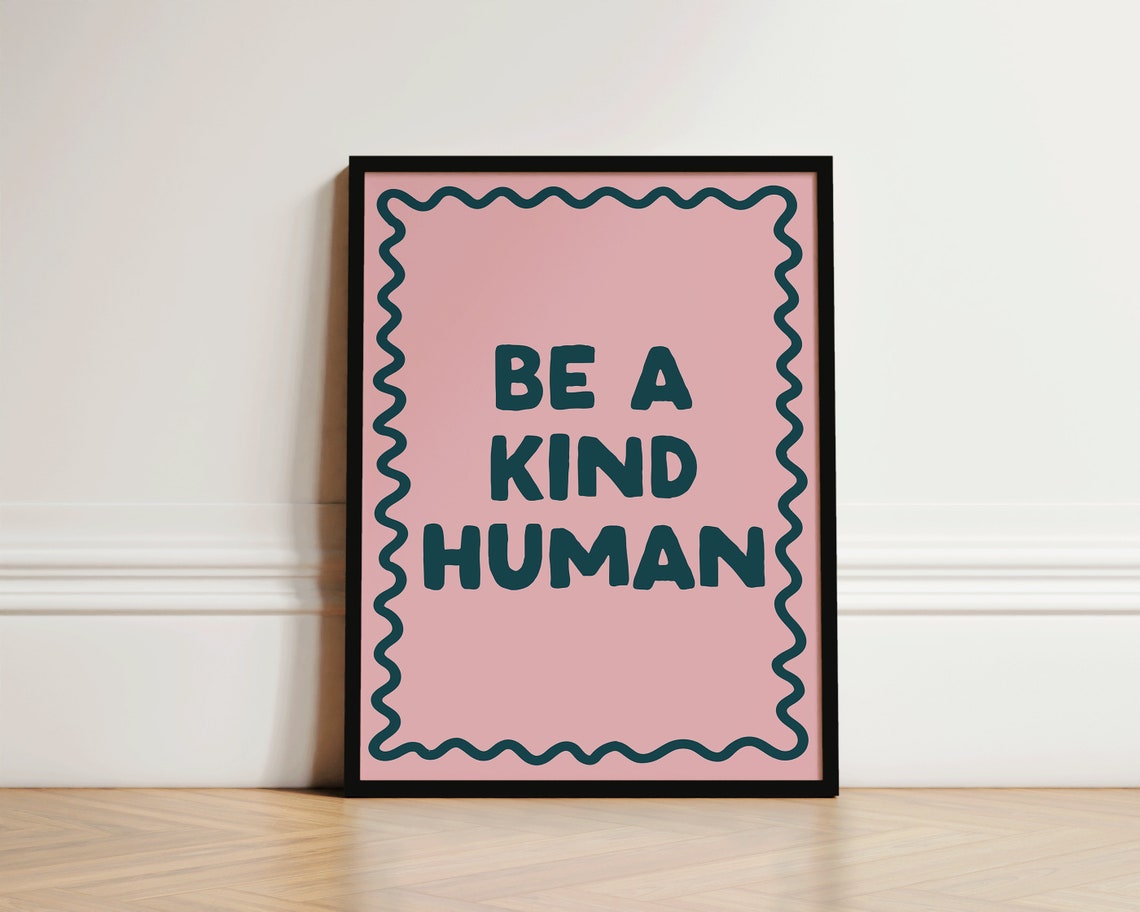 Be A Kind Human Bold Pink Navy Retro Chunky Typography Poster - Image 2