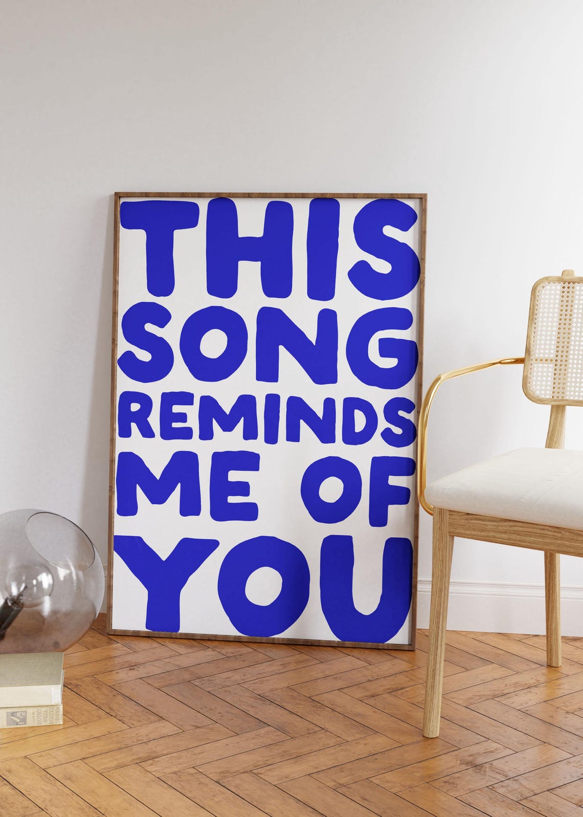 This Song Reminds Me Of You Bold Blue Retro Typography Poster