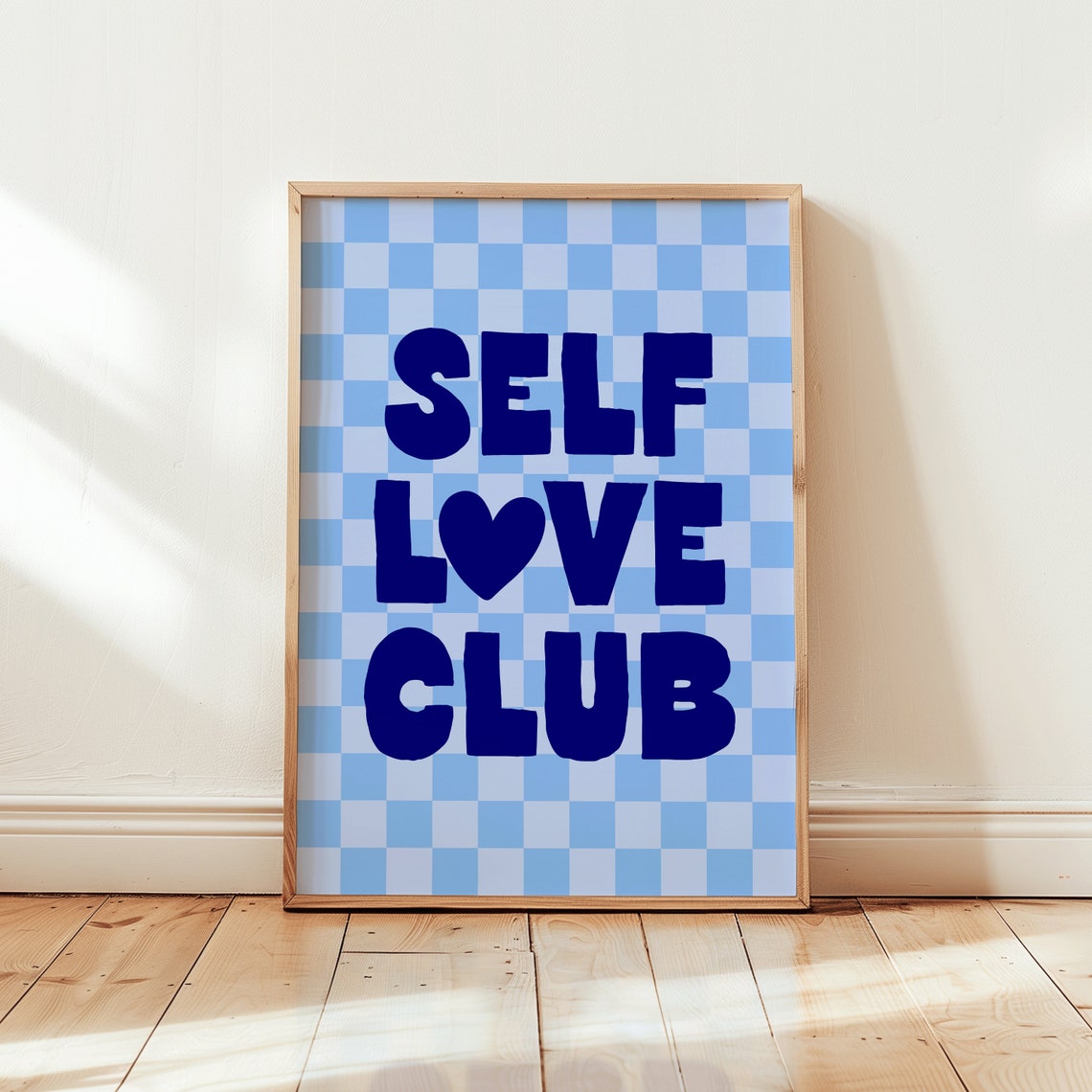 Self Love Club Blue Checkered Retro Positive Affirmation Poster - Image 2