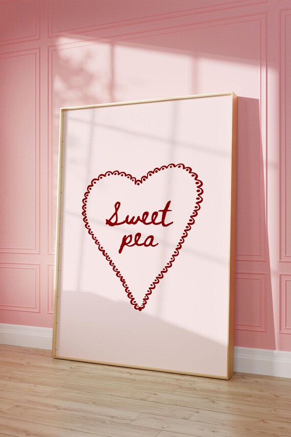 Sweet Pea Art Print Vintage Coquette Wall Art Pink And Red Girly Bedroom Art Cute Home Decor Preppy Antique Dorm Decor
