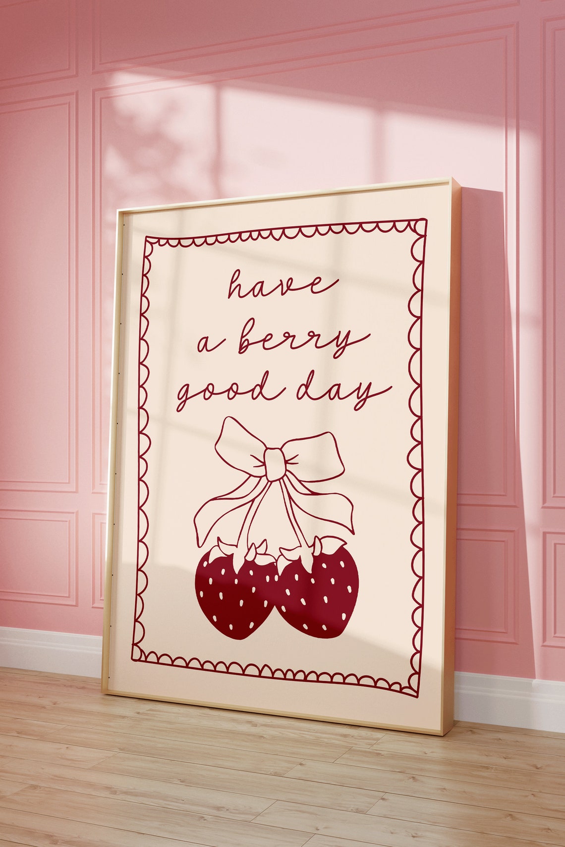Have A Berry Good Day Strawberry Bow Sweet Script Quote Poster