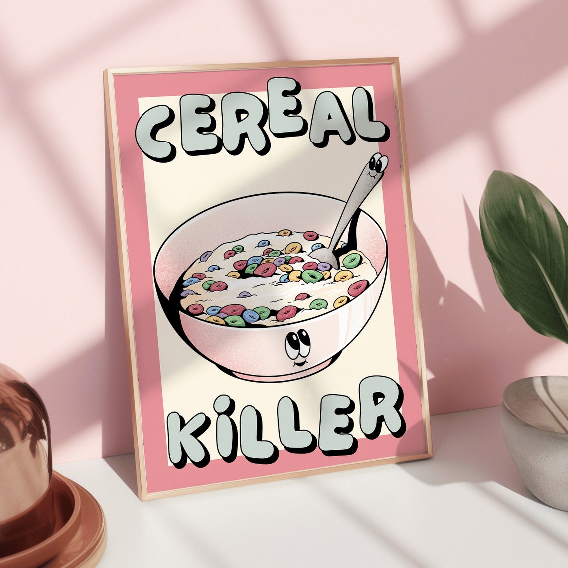 Cereal Killer Funny Retro Kitchen Cartoon Bowl Art Typography Poster - Image 2