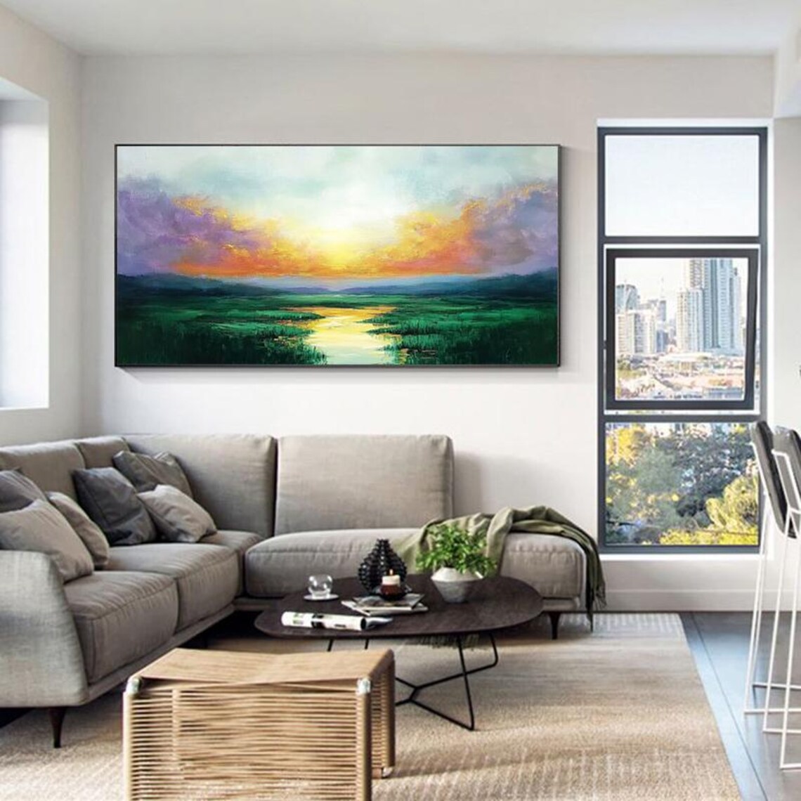 Sunrise Over Water Lily Wetland Golden Meadow Nature Painting Poster - Image 3