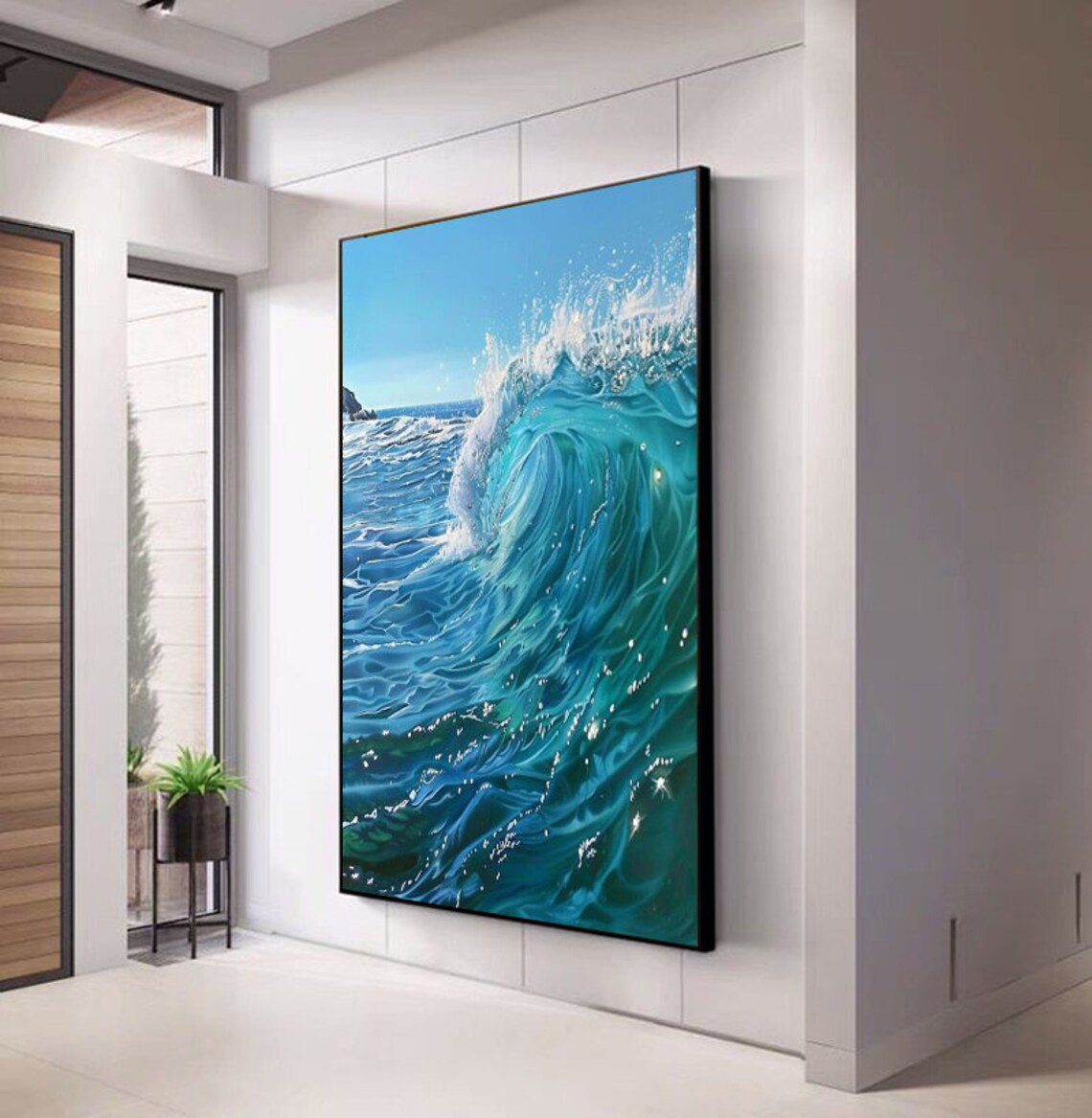 Perfect Curling Glassy Barrel Ocean Wave in Shades of Blue Poster - Image 5