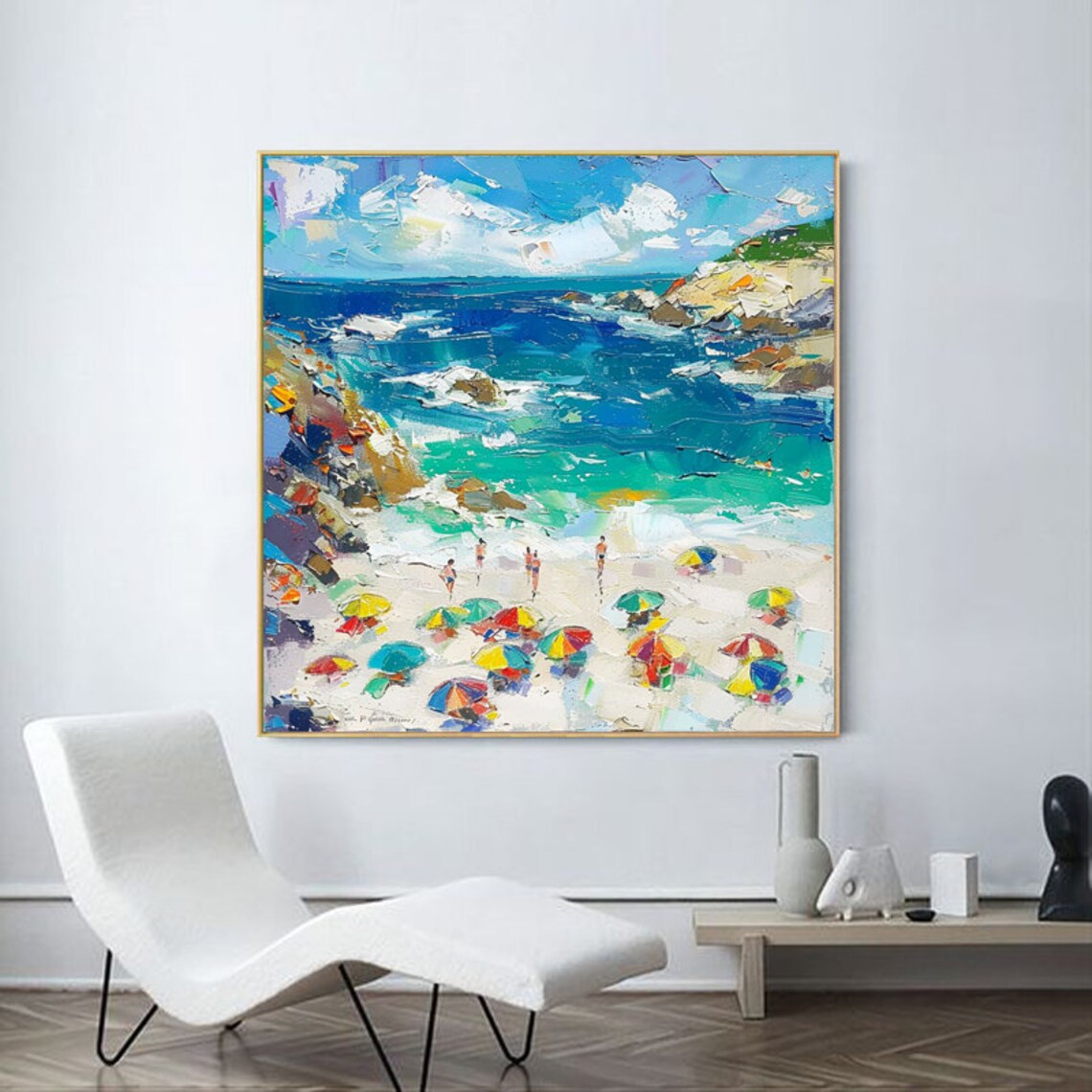 Bright Sunny Tropical Beach With Colorful Umbrellas Art Poster - Image 6