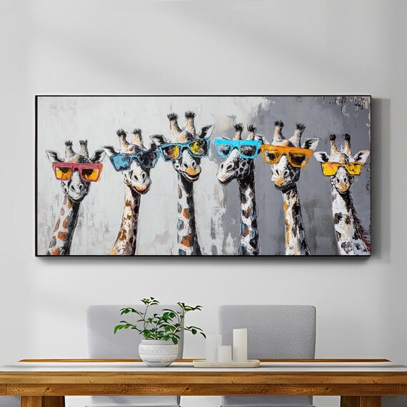 Six Cool Giraffes Wearing Sunglasses Funny Animal Artwork Poster