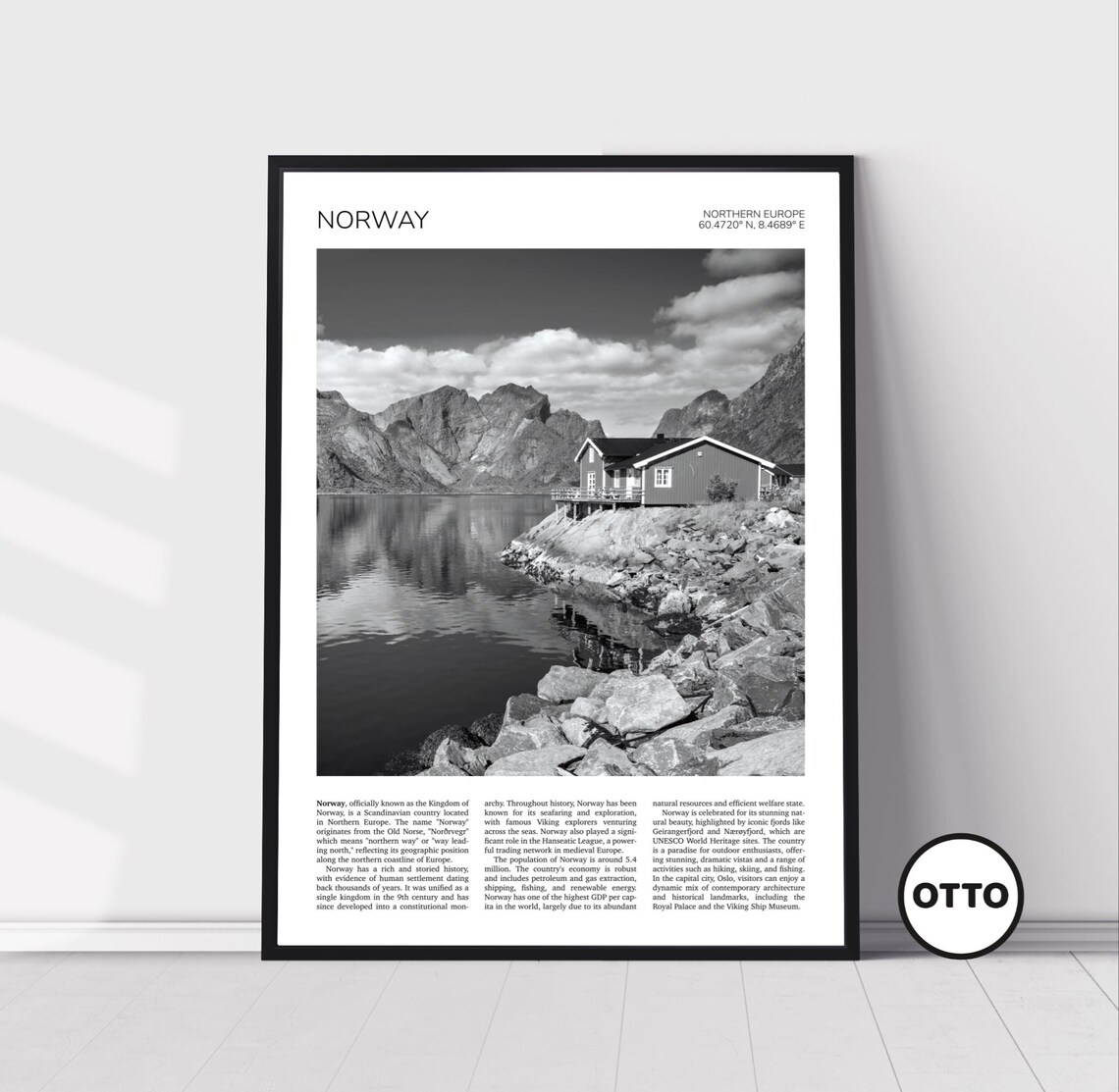 Norway Fjord Travel Poster, Lofoten Reine Landscape
