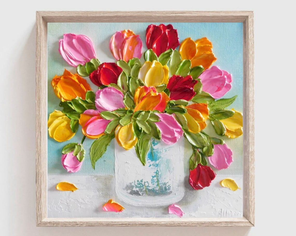 Custom Bright Tulip Oil Painting, Spring Floral Art Print