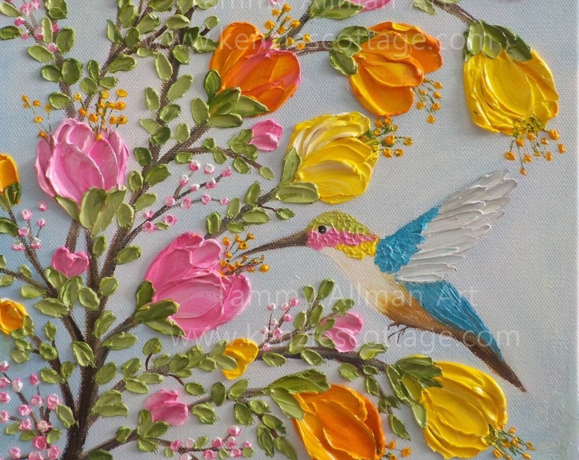 Custom Hummingbird Oil Impasto Painting, Bird Art Print - Image 4