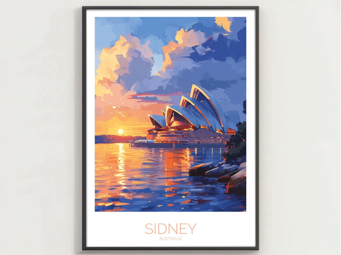 Sydney Opera House Sunset Harbor Watercolor Australia Travel Poster