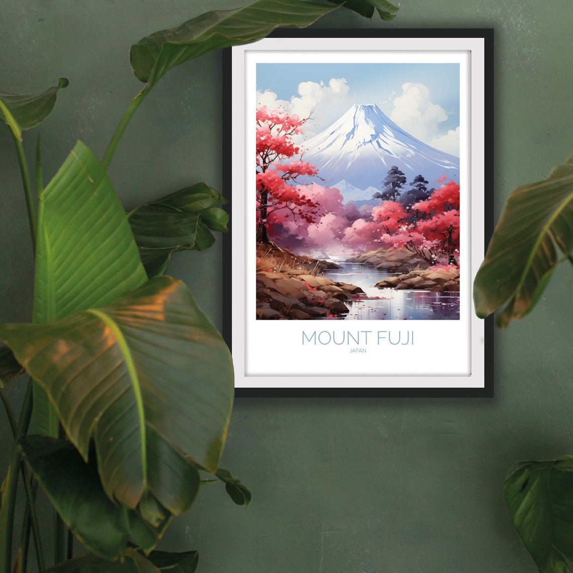 Mount Fuji Japan Cherry Blossom Spring Watercolor Landscape Poster - Image 2