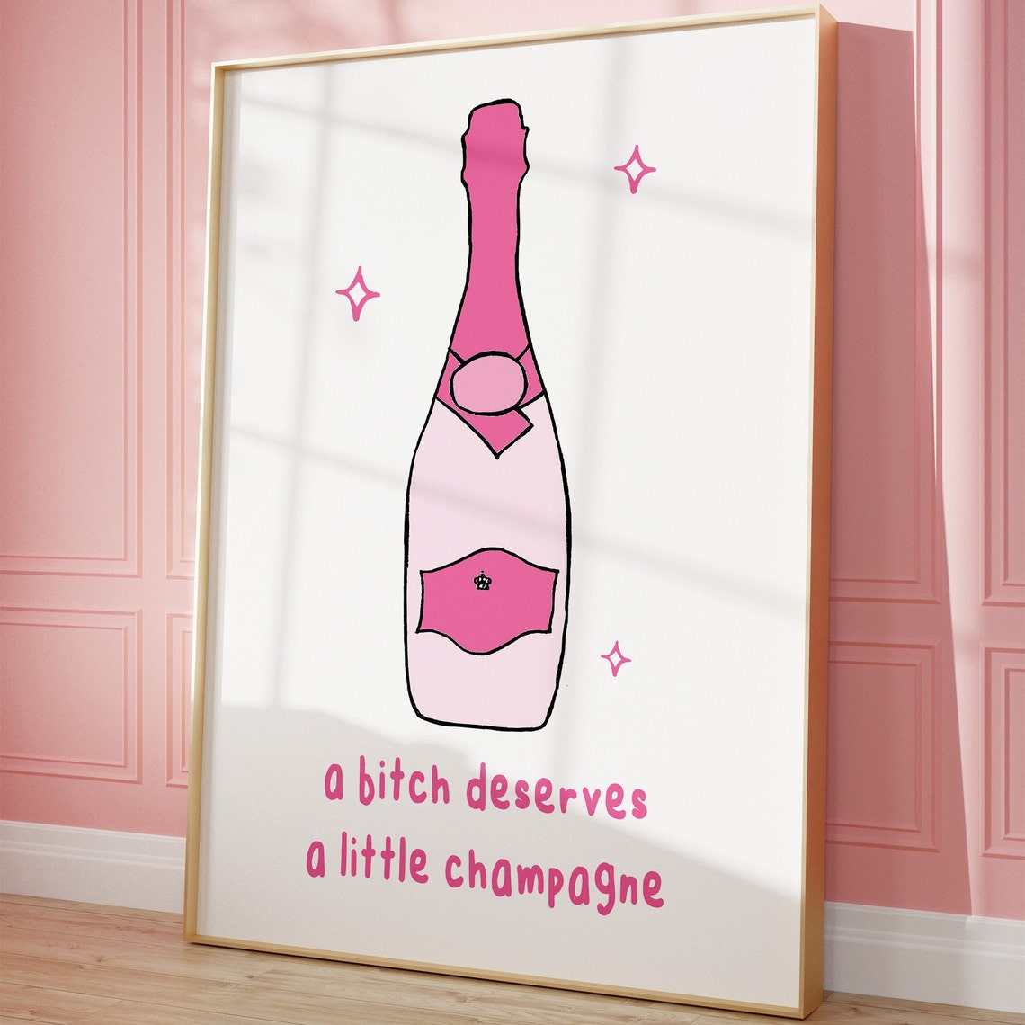 Pink Champagne Bottle Funny Brunch Party Celebration Quote Poster