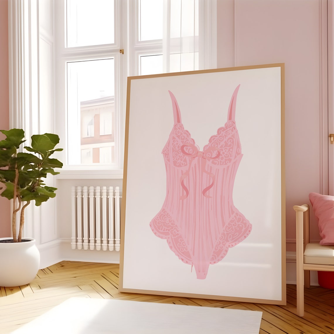 Pink Lace Corset Bodysuit Coquette Balletcore Room Decor Poster - Image 4