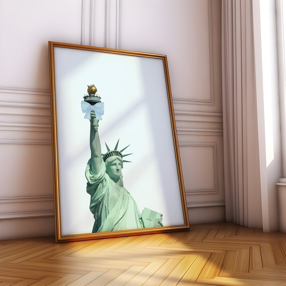 Statue of Liberty Blue Bow New York Landmark Illustration Poster - Image 4