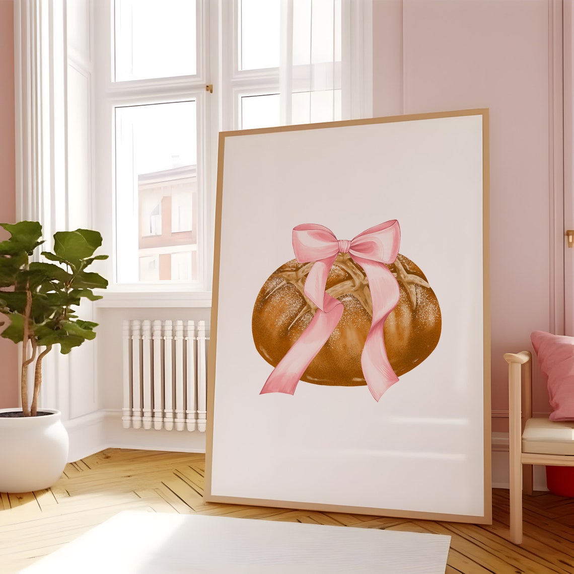 Pink Bow Glazed Pastry Watercolor Coquette Kitchen Art Print - Image 2