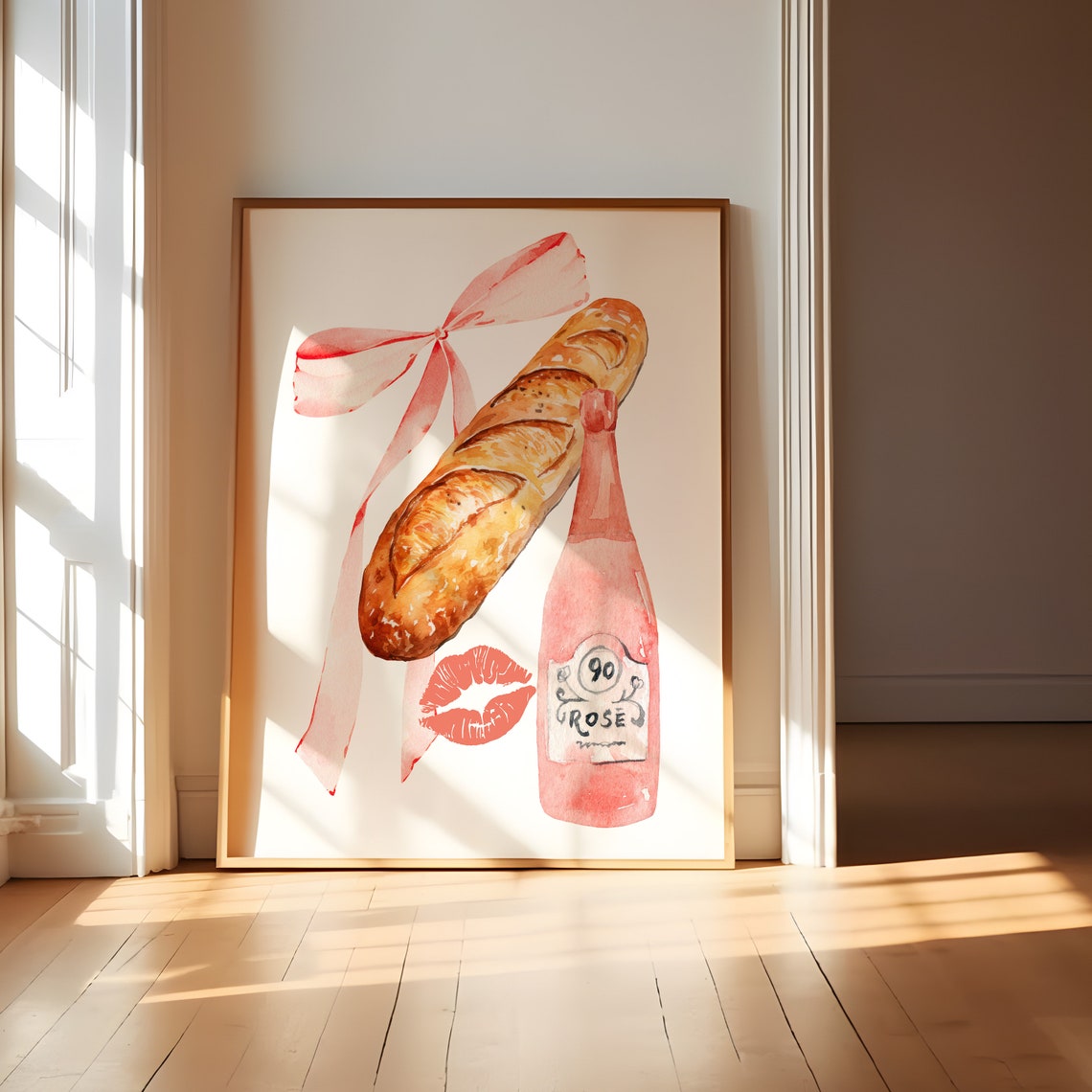 Baguette and Rose Watercolor French Kitchen Illustration Poster - Image 5