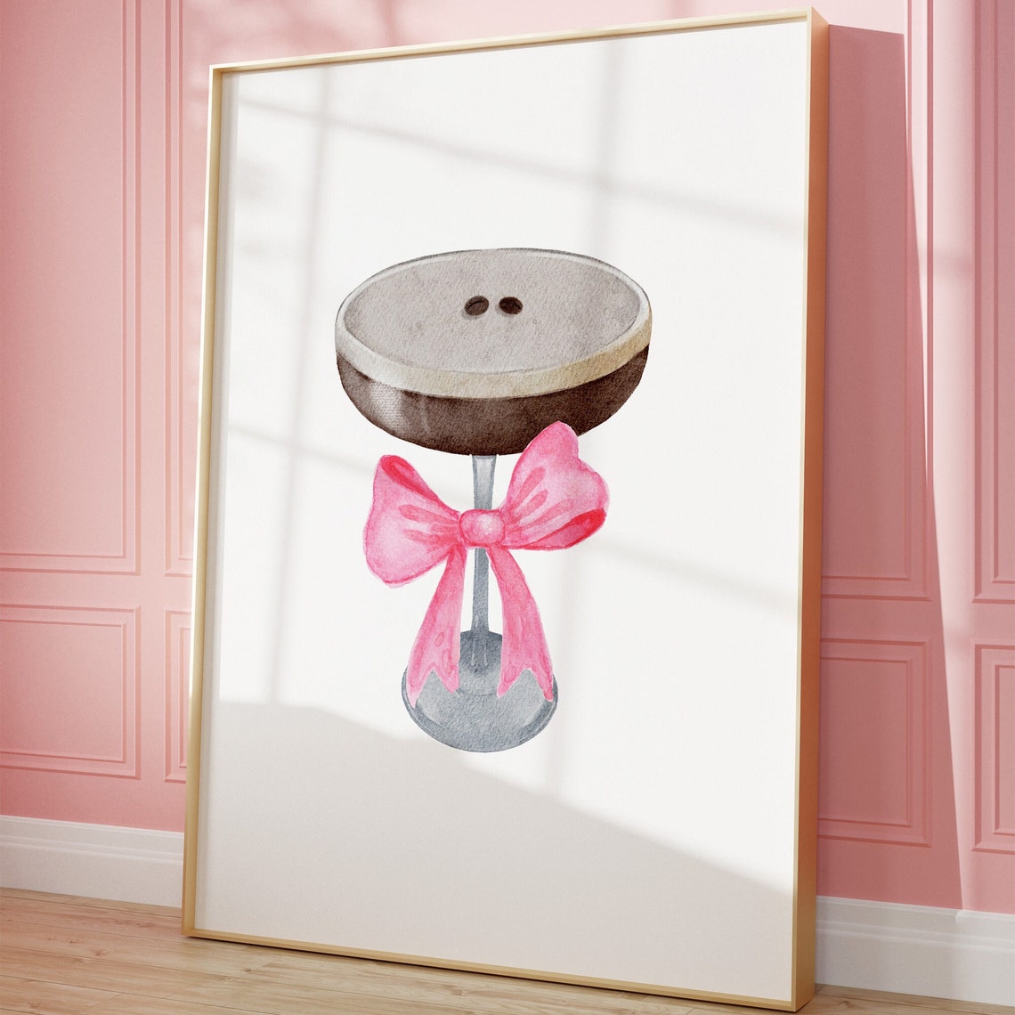 Espresso Martini Pink Bow Watercolor Coquette Bar Cart Art Print