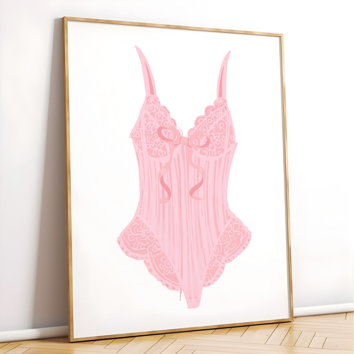 Pink Lace Corset Bodysuit Coquette Balletcore Room Decor Poster - Image 3