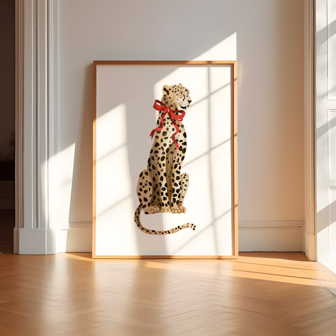 Cheetah With Red Bow Watercolor Coquette Animal Illustration Poster - Image 2