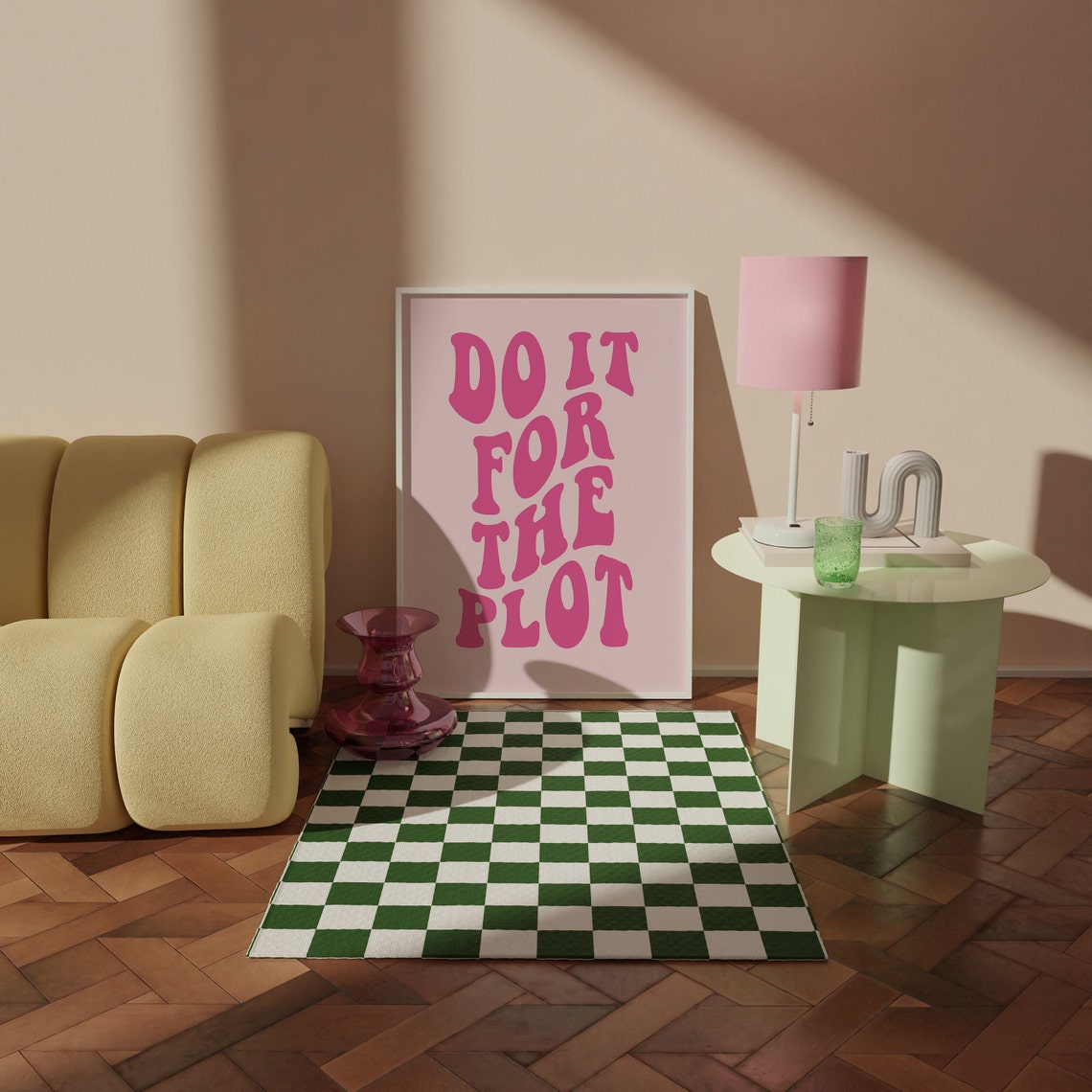 Do It For The Plot Retro Pink Wavy Bubble Lettering Quote Poster - Image 3