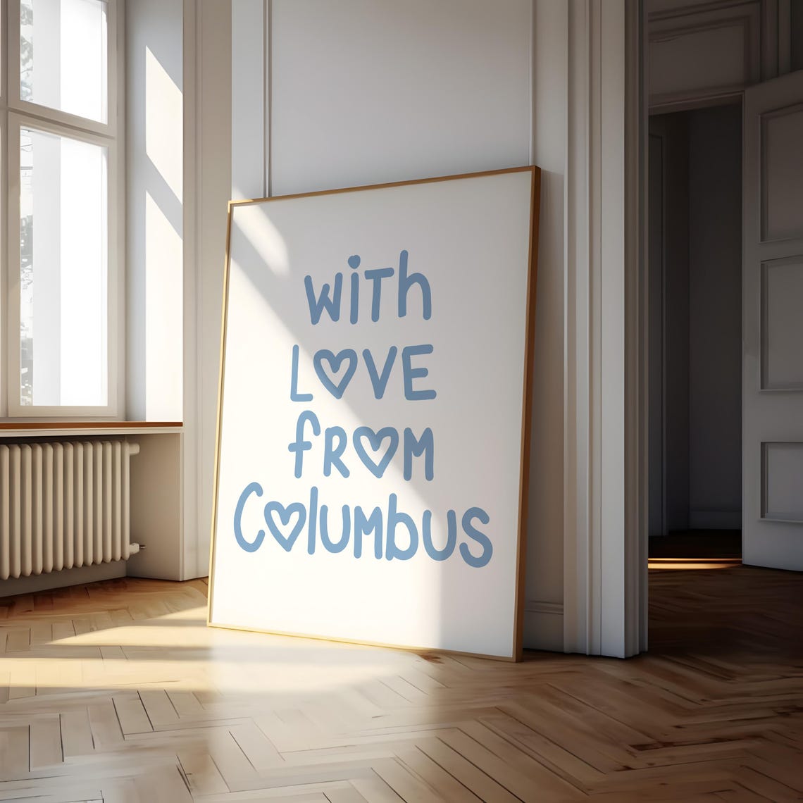 With Love From Columbus Blue Heart City Love Typography Poster - Image 5