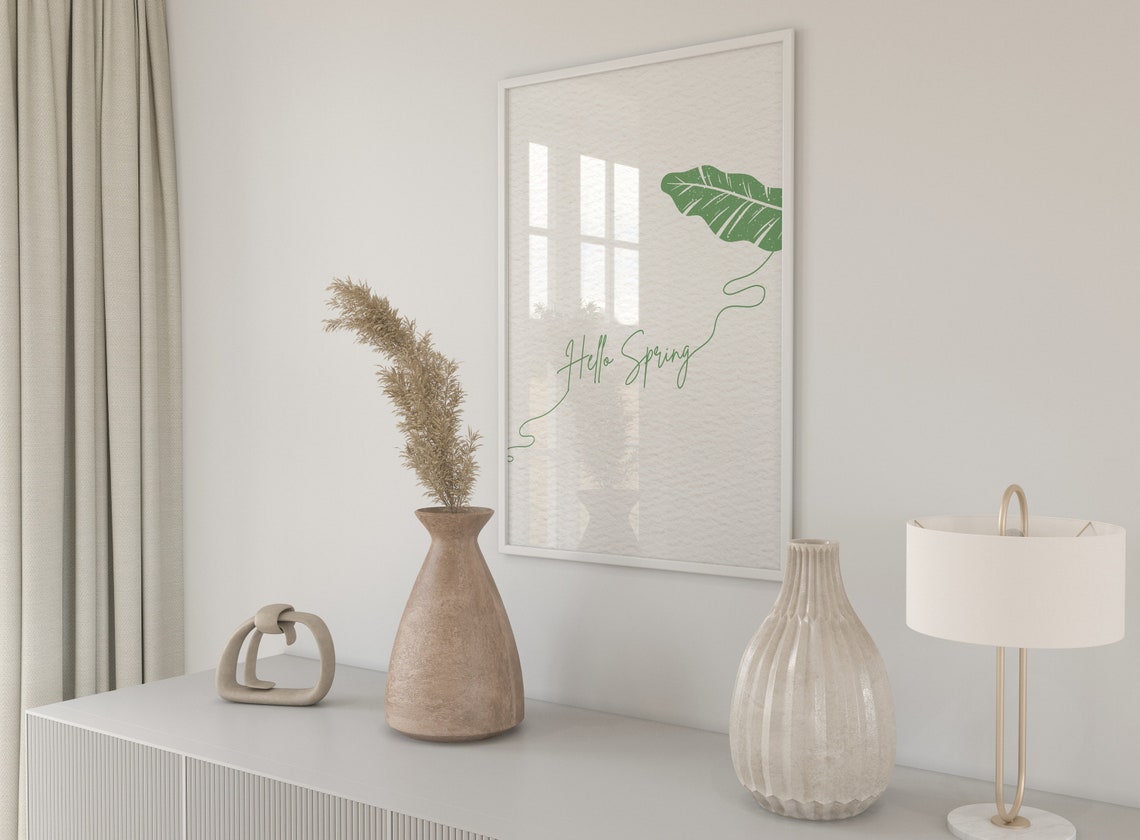 Hello Spring Green One Line Leaf Botanical Minimal Spring Print - Image 2