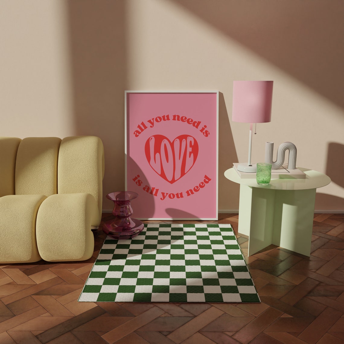 All You Need Is Love Retro Heart Pink Valentines Quote Poster - Image 3