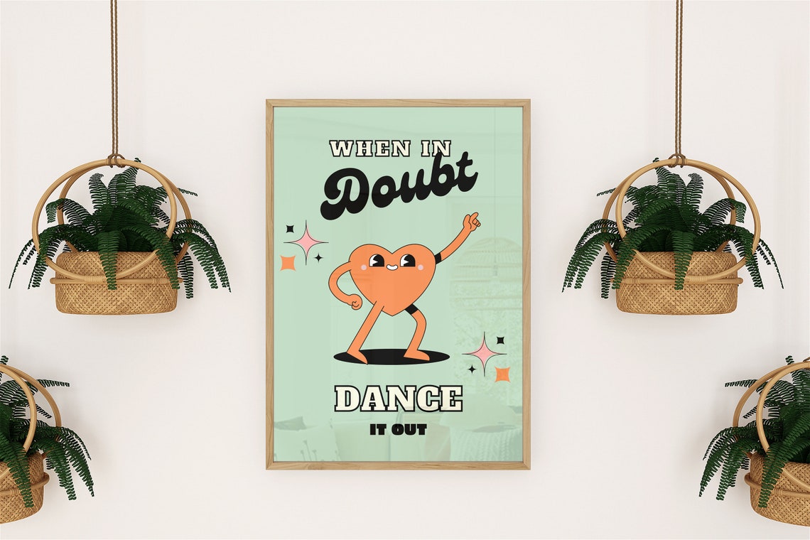 When In Doubt Dance It Out Happy Heart Retro Mint Quote Poster - Image 3