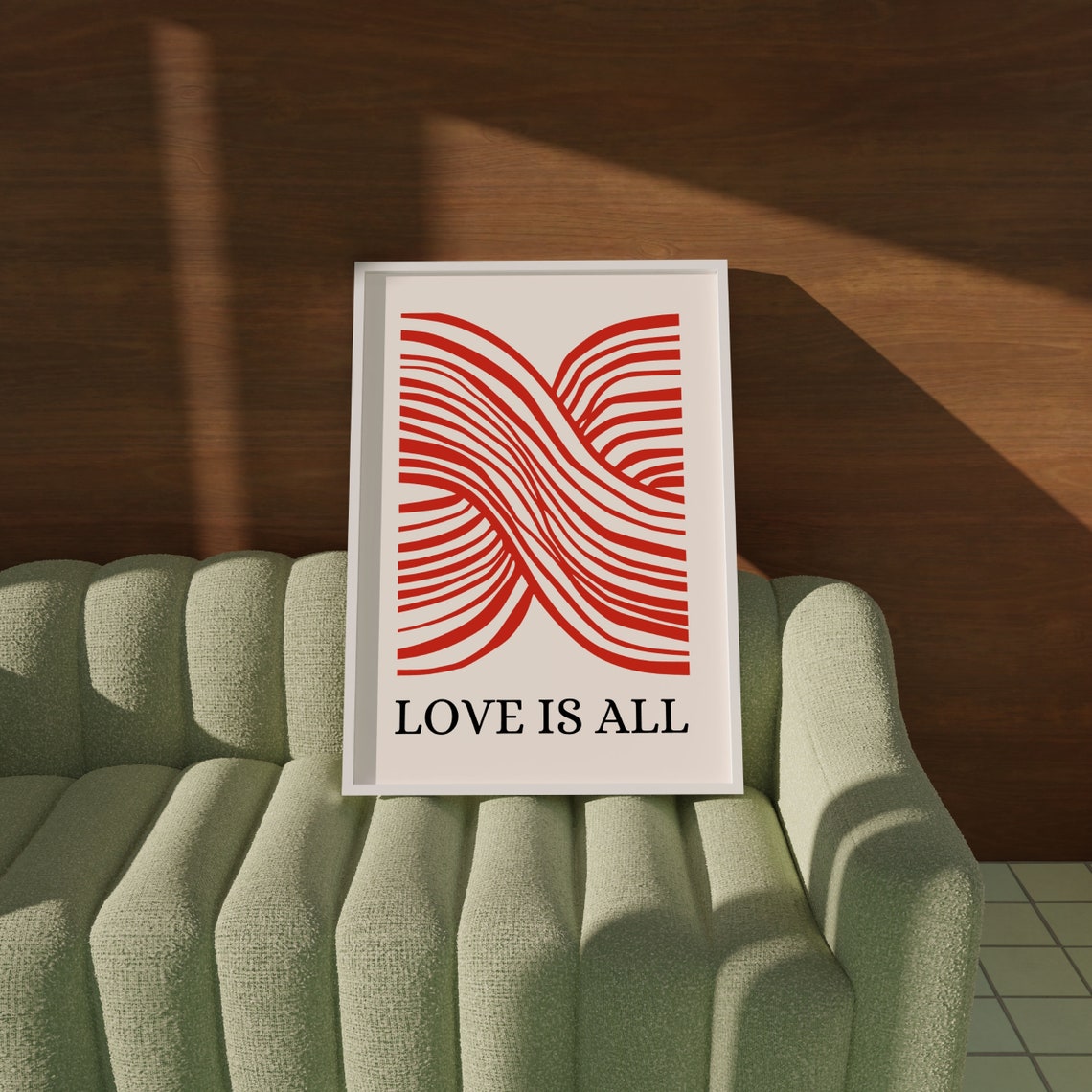 Love Is All Red Abstract Minimal Wavy Line Modern Art Poster - Image 2