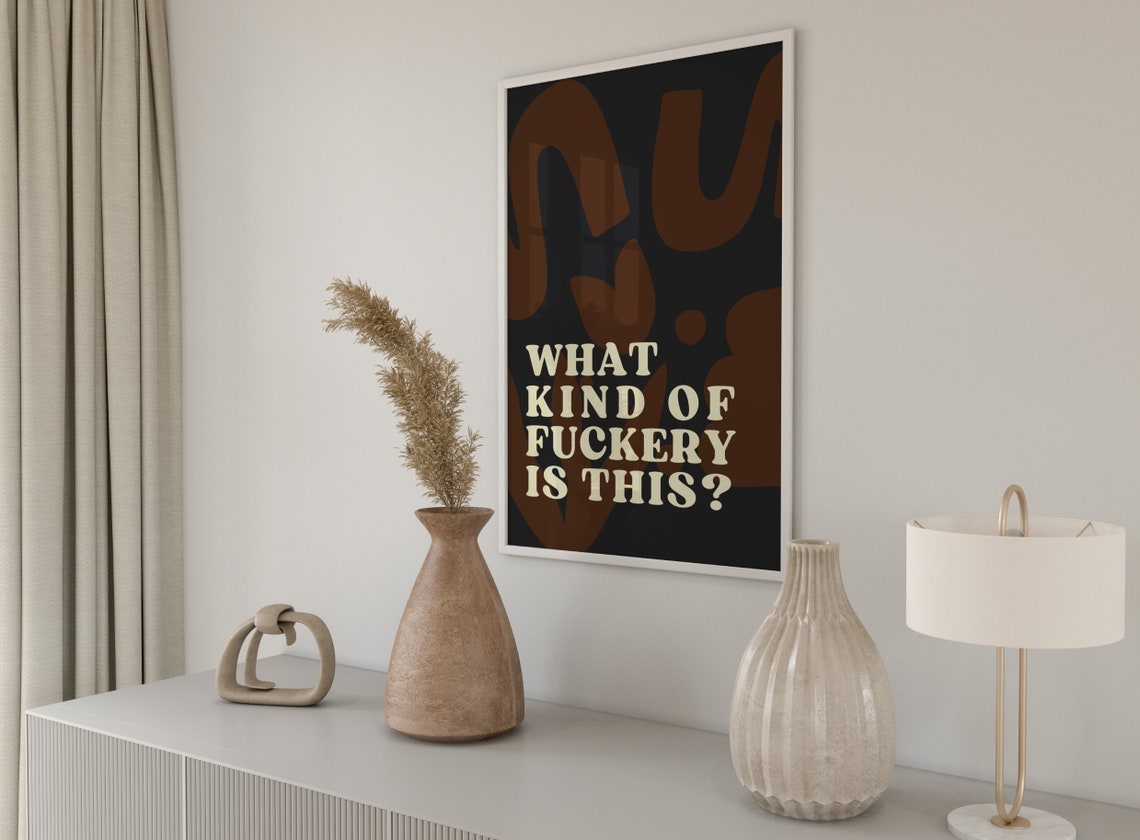 Bold Swirl Retro Quote Typography Funny Black Brown Wall Poster - Image 3