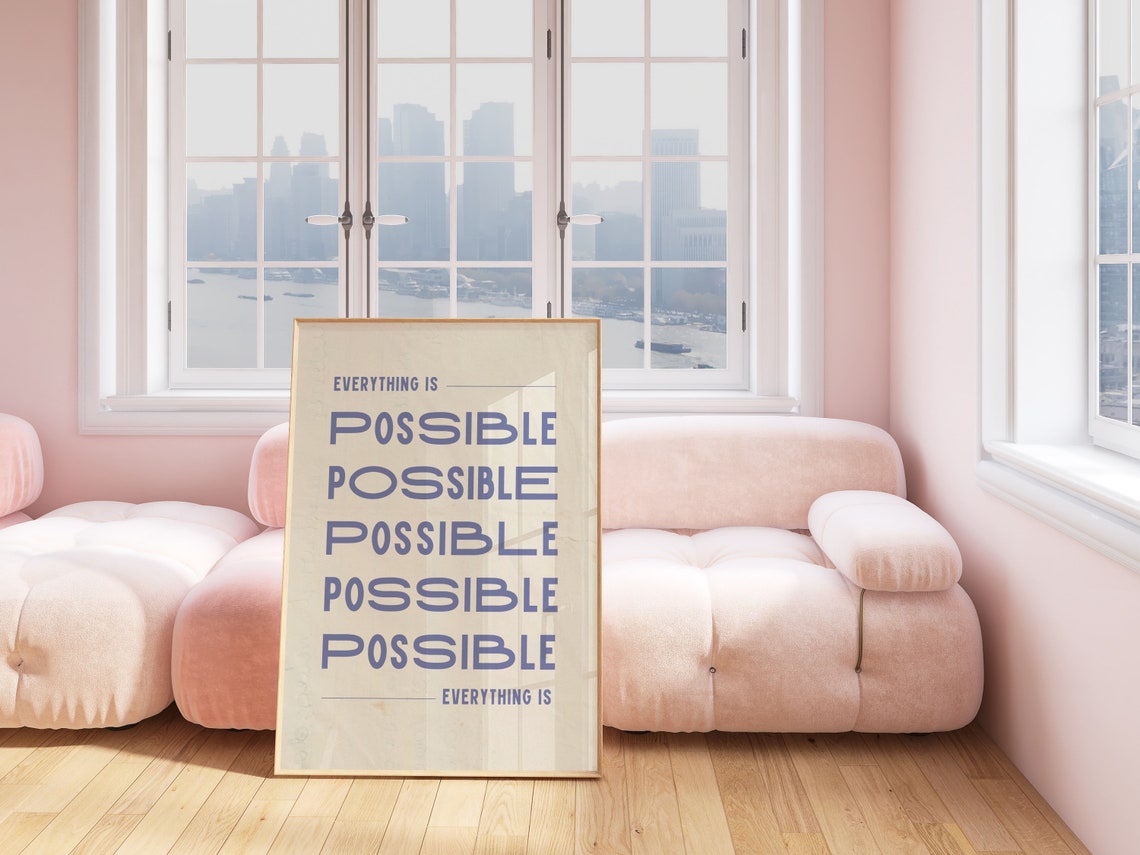 Everything Is Possible Print Pastel Typography Wall Art Funky Prints Motivational Simple Quote Wall Art Minimalistic Beige Print - Image 3