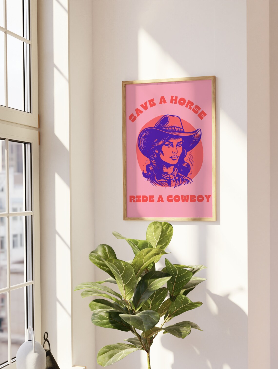 Save A Horse Ride A Cowboy Pink Cowgirl Western Quote Poster - Image 3