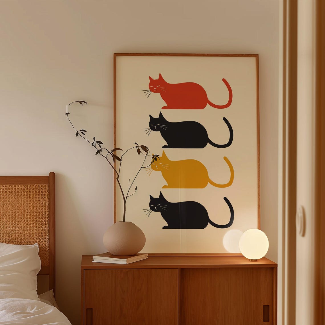 Cute Sleeping Cats Stack Colorful Retro Minimalist Kitten Poster