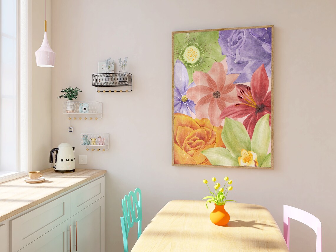 Colorful Watercolor Flower Collage Rose Lily Daisy Botanical Poster - Image 2