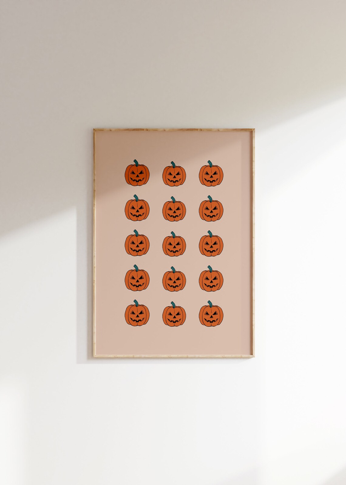 Pumpkin Print Fall Decor Jack O Lantern Autumnal Wall Decor Retro Art Cute Pumpkin Pattern Wall Art Modern Fall Room Decor
