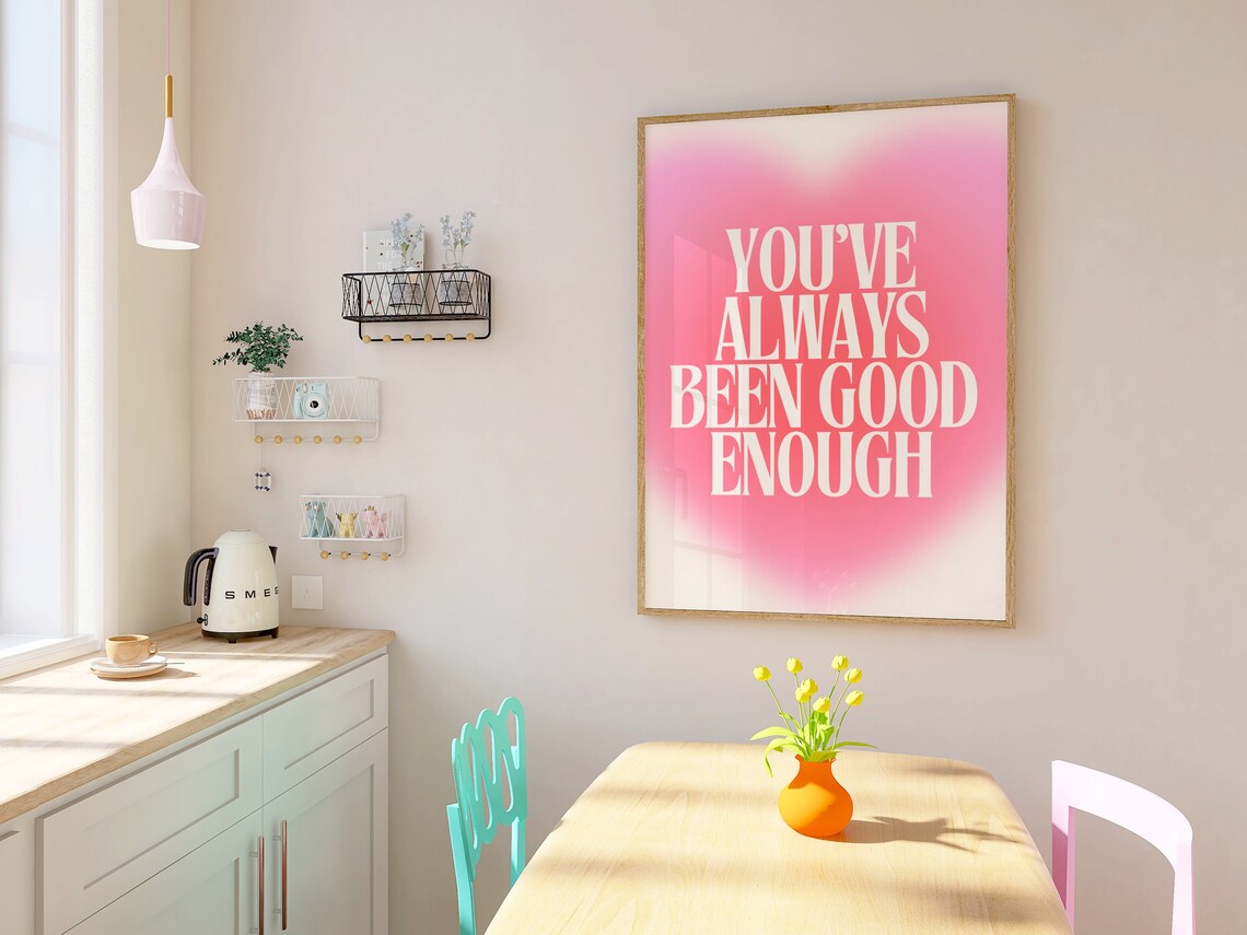 Aura Pink Heart You Are Enough Quote Art Print - Image 3