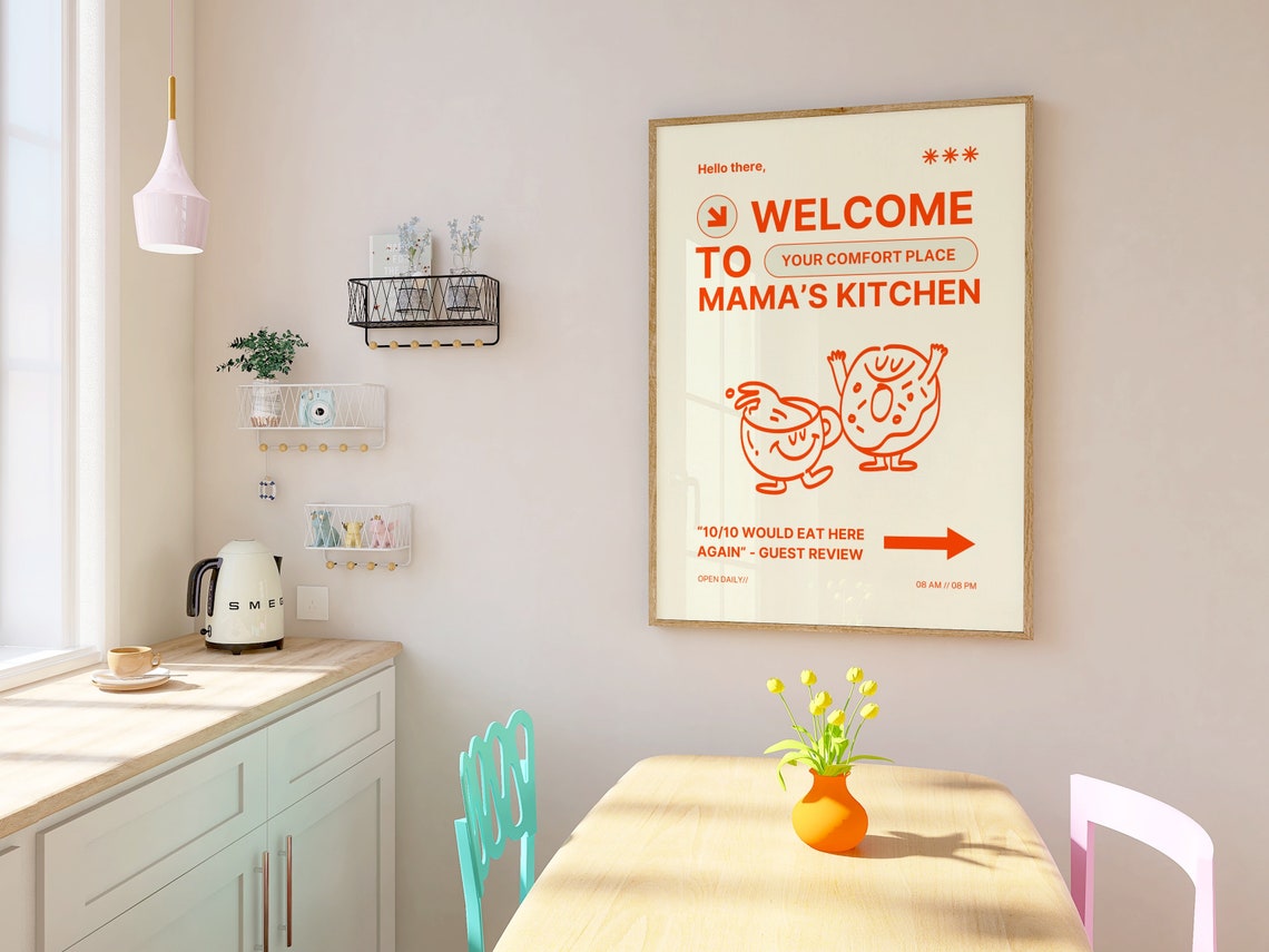 Funny Welcome To Mama's Kitchen Retro Comfort Place Cafe Poster - Image 2